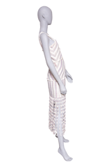 DESAPEGO FABI JUSTUS ALEXIS LIZZI FRINGED STRIPED SLUB CANVAS MAXI DRESS IN NEUTRAL