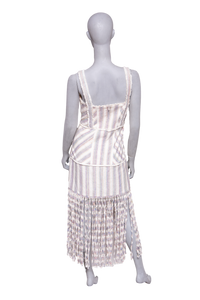 DESAPEGO FABI JUSTUS ALEXIS LIZZI FRINGED STRIPED SLUB CANVAS MAXI DRESS IN NEUTRAL