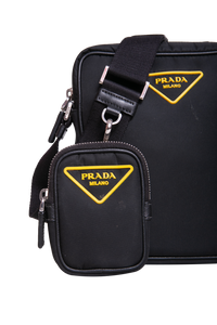 PRADA NYLON FLAT MESSENGER BAG BLACK