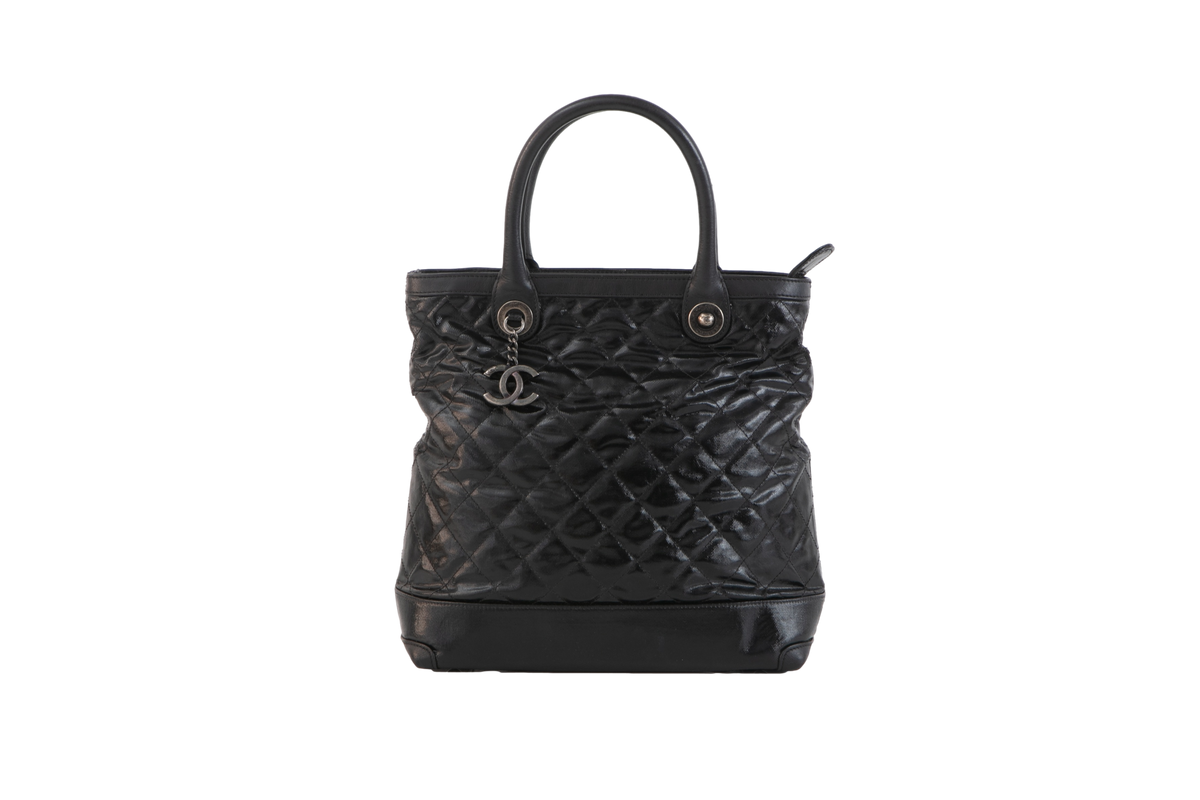 CHANEL CAMBON TOTE BAG STRIATED BLACK