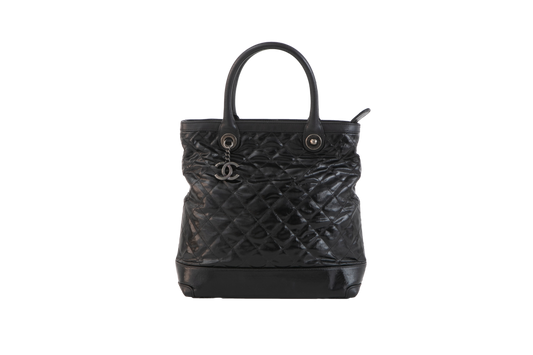 CHANEL CAMBON TOTE BAG STRIATED BLACK