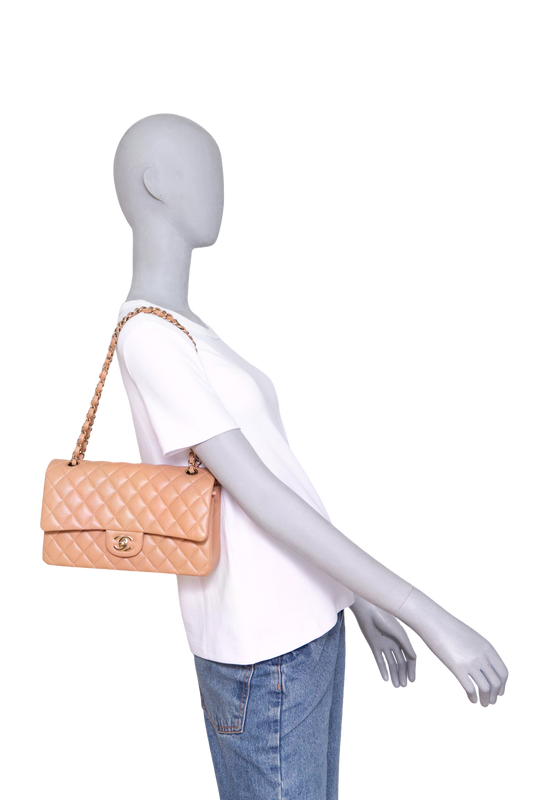 CHANEL CLASSIC DOUBLE FLAP MATELASSÊ ALMOND-GOLD HDWR