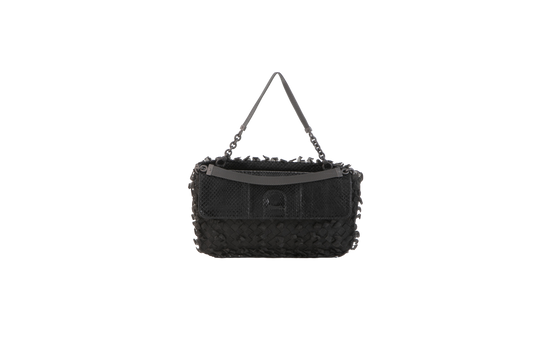 BOTTEGA HANDLE BAG PHYTON & STEEL MESH BLACK