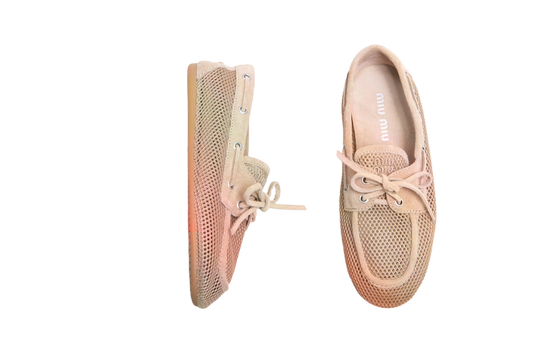 MIU MIU DECK SHOES IN MESH AND SUEDE BEIGE DESERT - 36 BR