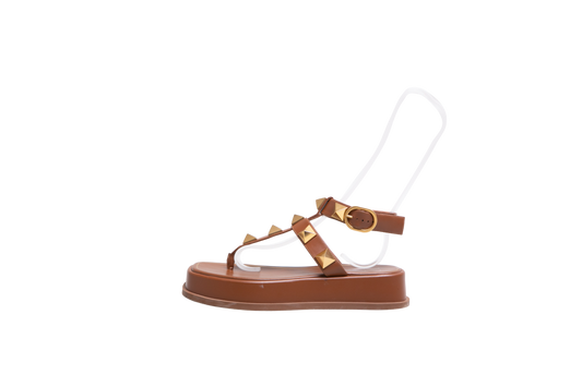 DESAPEGO THASSIA NAVES VALENTINO SANDAL PLATFORM ROMAN STUD LEATHER BROWN - 36,5 BR