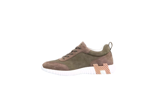 HERMÈS BOUNCING TENNIS SUEDE AND CORDUROY SNEAKER VERT TUNDRA - 41 BR