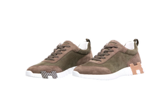 HERMÈS BOUNCING TENNIS SUEDE AND CORDUROY SNEAKER VERT TUNDRA - 41 BR