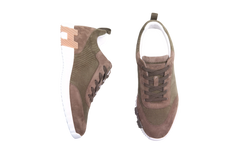 HERMÈS BOUNCING TENNIS SUEDE AND CORDUROY SNEAKER VERT TUNDRA - 41 BR