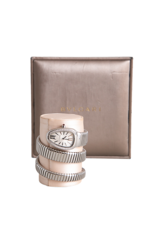 BVLGARI SERPENTI TUBOGAS QUARTZ AÇO WITH DIAMONDS