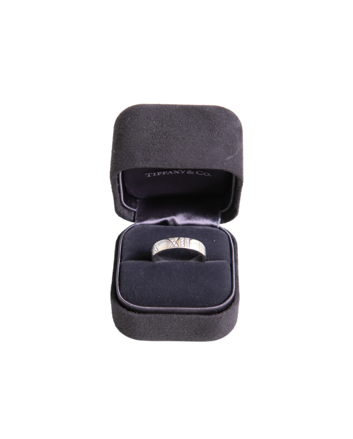TIFFANY &CO. ATLAS DIAMOND RING WITH ROMAN NUMERAL 18K WHITE GOLD