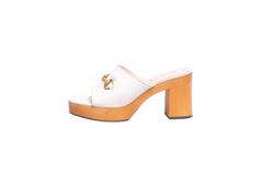 GUCCI HOUDAN BLOCK HEELS MULES WHITE - 37 BR