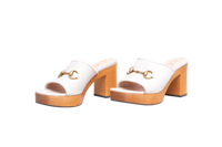 GUCCI HOUDAN BLOCK HEELS MULES WHITE - 37 BR