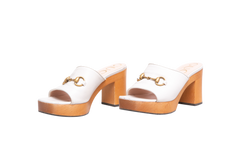 GUCCI HOUDAN BLOCK HEELS MULES WHITE - 37 BR