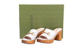 GUCCI HOUDAN BLOCK HEELS MULES WHITE - 37 BR