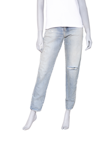 YSL LIGHT WASH DISTRESSED SLIM-FIT JEANS
