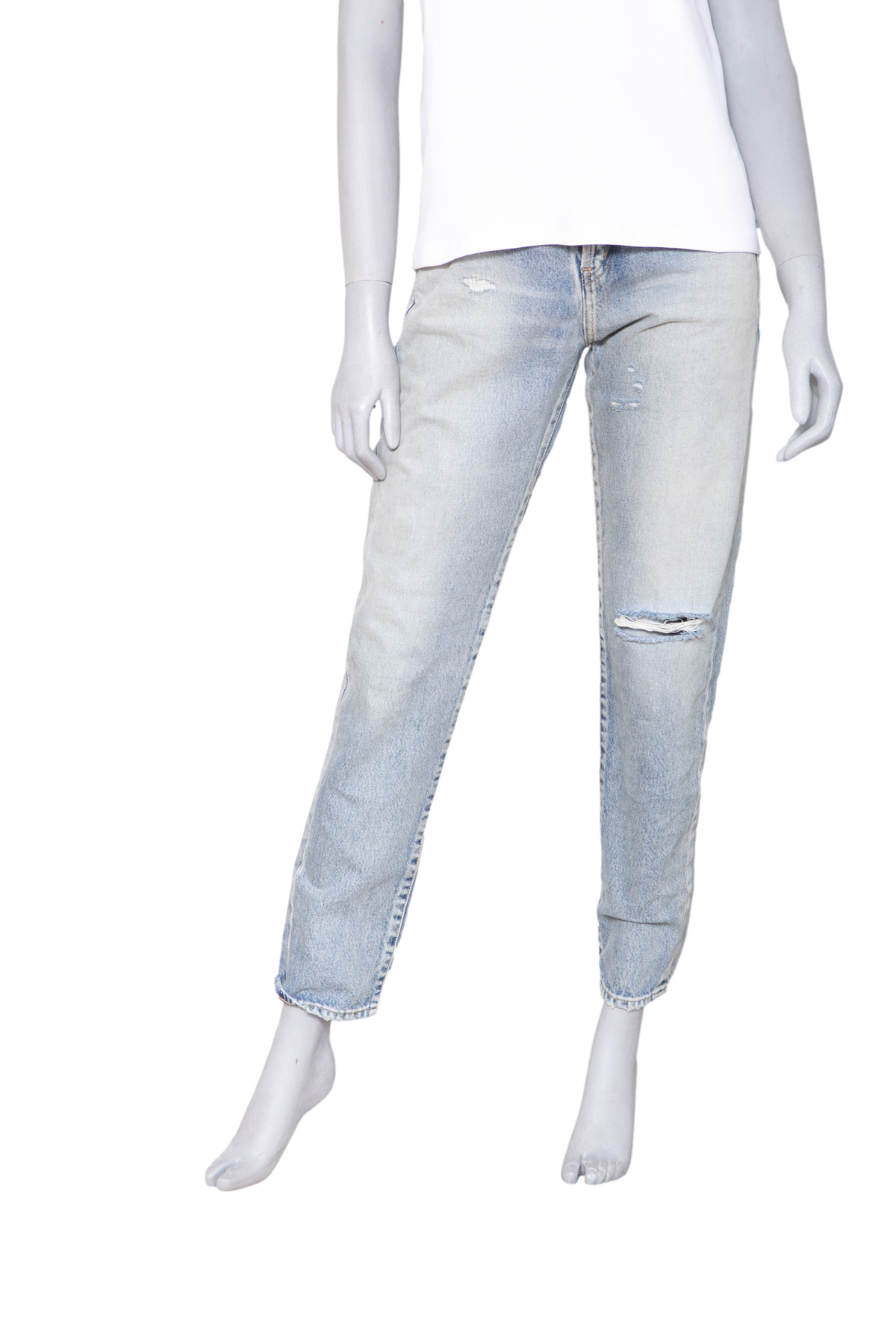 YSL LIGHT WASH DISTRESSED SLIM-FIT JEANS