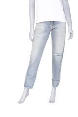 YSL LIGHT WASH DISTRESSED SLIM-FIT JEANS
