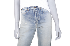 YSL LIGHT WASH DISTRESSED SLIM-FIT JEANS