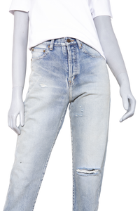 YSL LIGHT WASH DISTRESSED SLIM-FIT JEANS