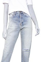 YSL LIGHT WASH DISTRESSED SLIM-FIT JEANS