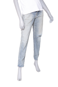 YSL LIGHT WASH DISTRESSED SLIM-FIT JEANS