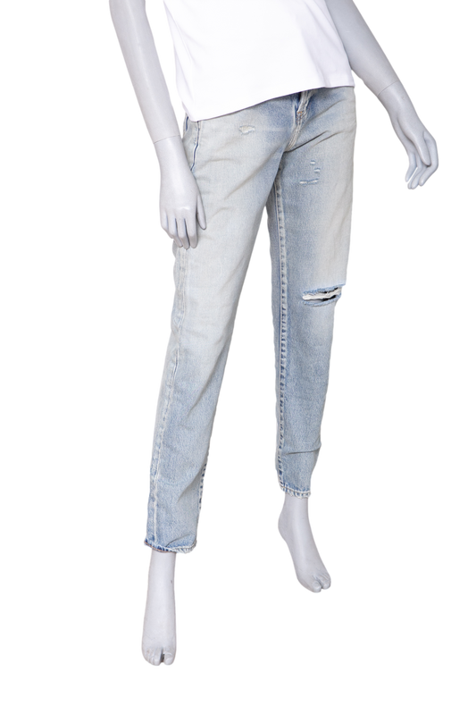 YSL LIGHT WASH DISTRESSED SLIM-FIT JEANS