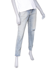 YSL LIGHT WASH DISTRESSED SLIM-FIT JEANS
