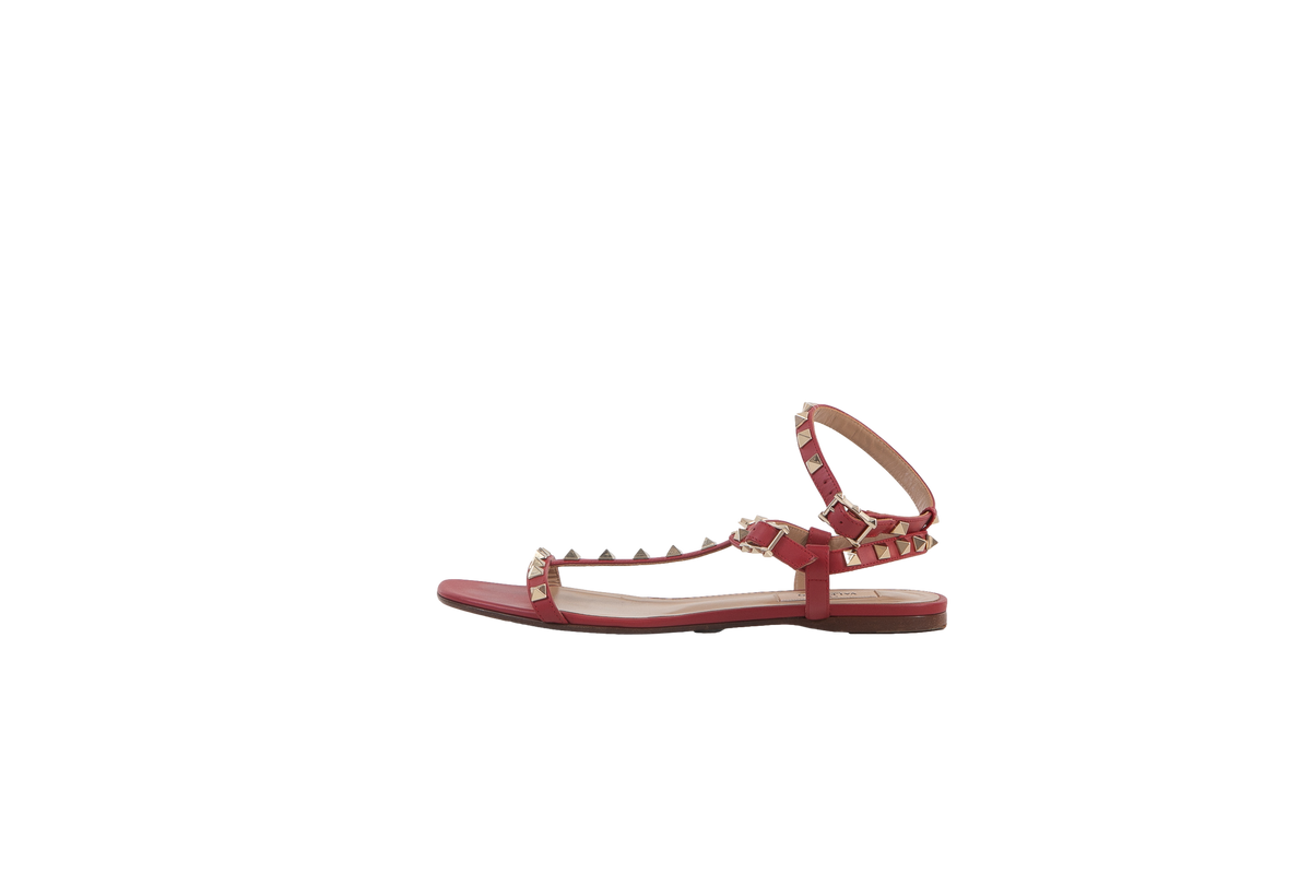 VALENTINO SANDAL FLAT ROCKSTUD RED