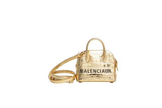 BALENCIAGA METALLIC GOLD CROC MINI VILLE