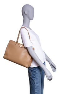 FERRAGAMO VARA BOW DOUBLE HANDLE TOTE BEIGE
