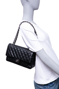 CHANEL CLASSIC DOUBLE FLAP MEDIUM LAMBSKIN BLACK HDWR SILVER