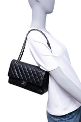 CHANEL CLASSIC DOUBLE FLAP MEDIUM LAMBSKIN BLACK HDWR SILVER