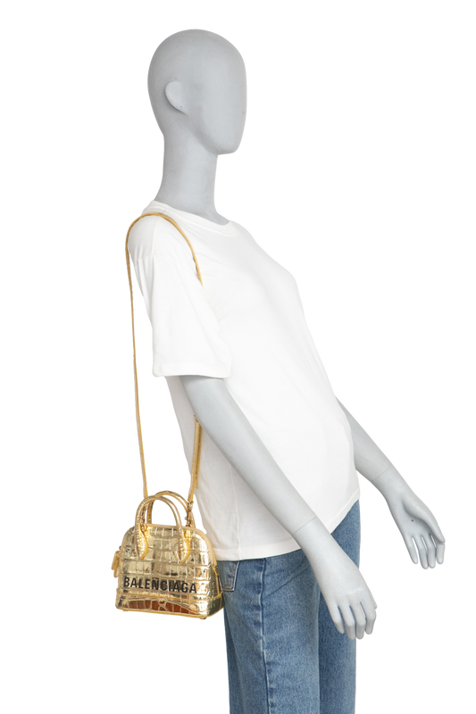 BALENCIAGA METALLIC GOLD CROC MINI VILLE