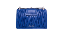 MIU MIU LADY CRYSTAL EMBELLISHED BLUE MATELASSÉ LEATHER SHOULDER BAG