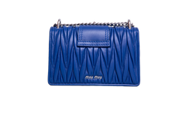 MIU MIU LADY CRYSTAL EMBELLISHED BLUE MATELASSÉ LEATHER SHOULDER BAG