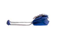 MIU MIU LADY CRYSTAL EMBELLISHED BLUE MATELASSÉ LEATHER SHOULDER BAG
