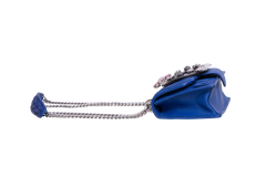 MIU MIU LADY CRYSTAL EMBELLISHED BLUE MATELASSÉ LEATHER SHOULDER BAG