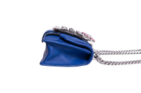 MIU MIU LADY CRYSTAL EMBELLISHED BLUE MATELASSÉ LEATHER SHOULDER BAG