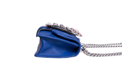 MIU MIU LADY CRYSTAL EMBELLISHED BLUE MATELASSÉ LEATHER SHOULDER BAG