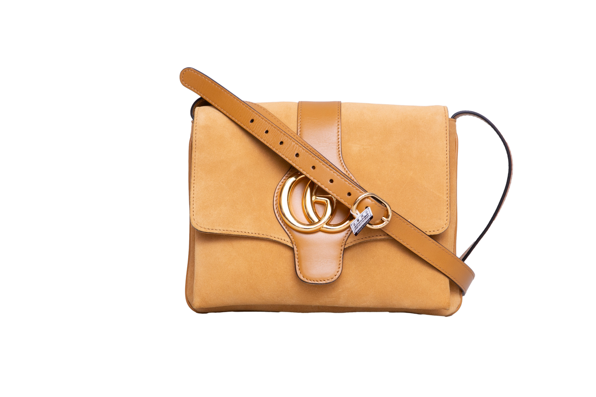 GUCCI ARLI SMALL SUEDE/LEATHER CARAMEL