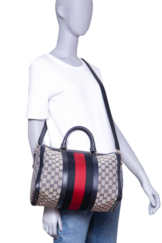 GUCCI BOSTON GG CANVAS VINTAGE WEB NAVY
