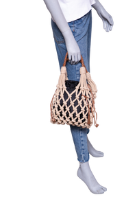 PRADA NOUÉ MEDIUM MACRAMÊ CORDA/COGNAC