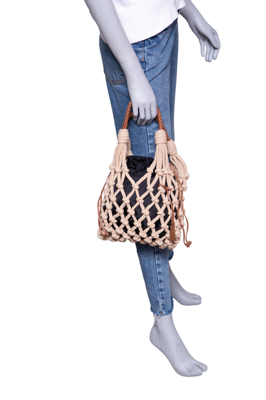 PRADA NOUÉ MEDIUM MACRAMÊ CORDA/COGNAC