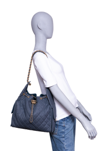 CHANEL 25 MEDIUM CANVAS QUILTED DARK BLUE
