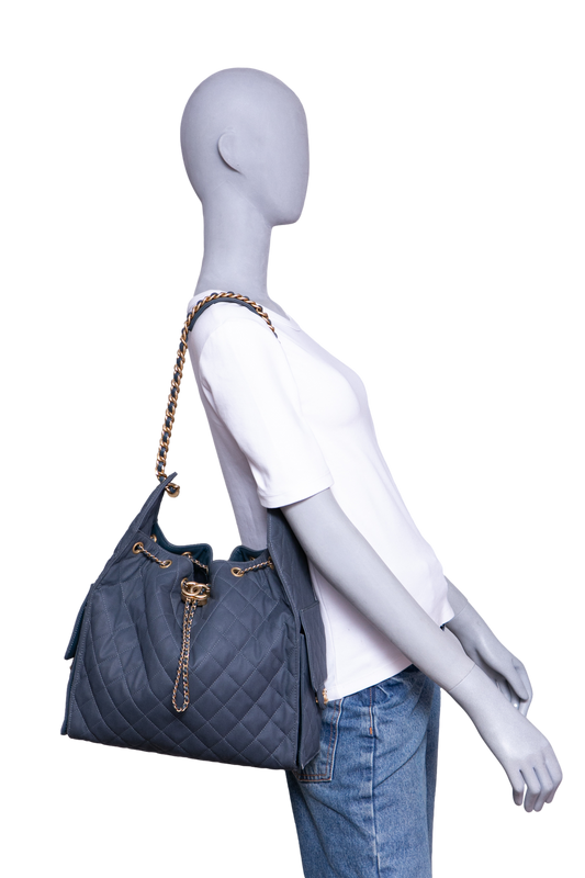 CHANEL 25 MEDIUM CANVAS QUILTED DARK BLUE
