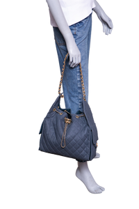 CHANEL 25 MEDIUM CANVAS QUILTED DARK BLUE