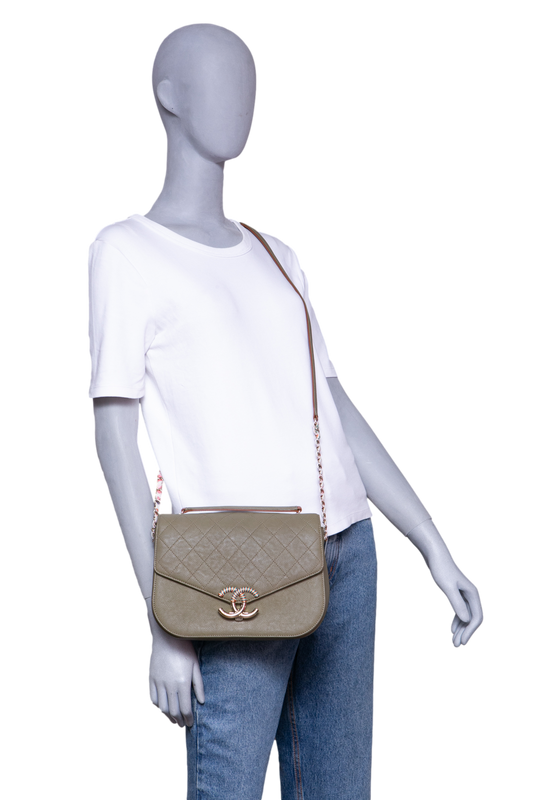 CHANEL PARIS-CUBA THREAD GREEN CAVIAR AROUND FLAP BAG MEDIUM