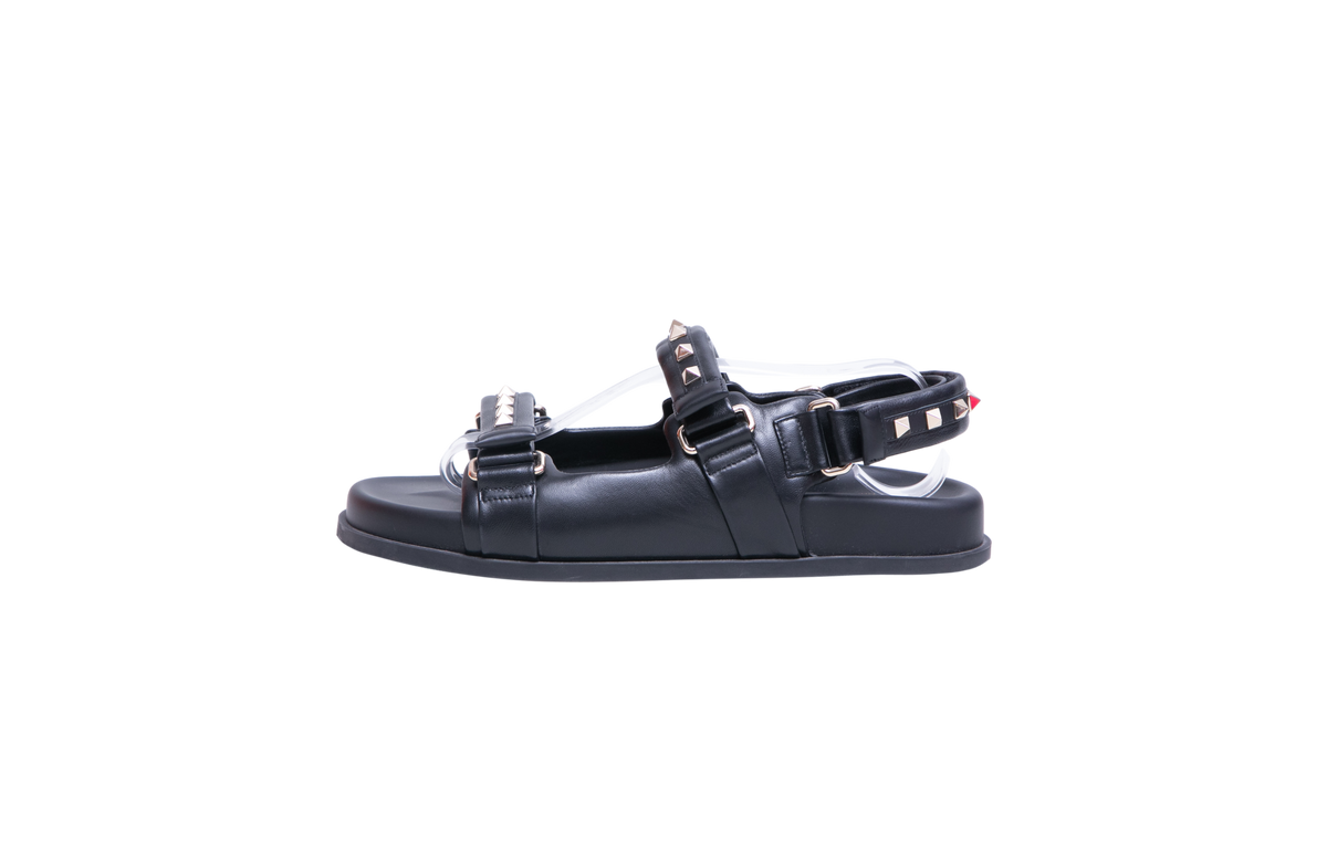 VALENTINO DAD SANDAL ROCKSTUD VELCRO BLACK - 38 1/2 BR