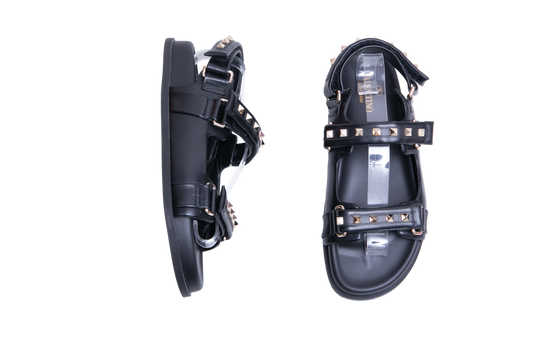 VALENTINO DAD SANDAL ROCKSTUD VELCRO BLACK - 38 1/2 BR