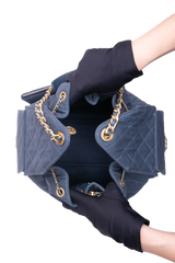 CHANEL 25 MEDIUM CANVAS QUILTED DARK BLUE